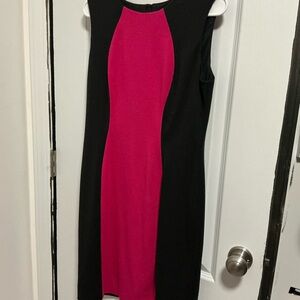 Pink and Black Sleeveless Sheath Midi Dress